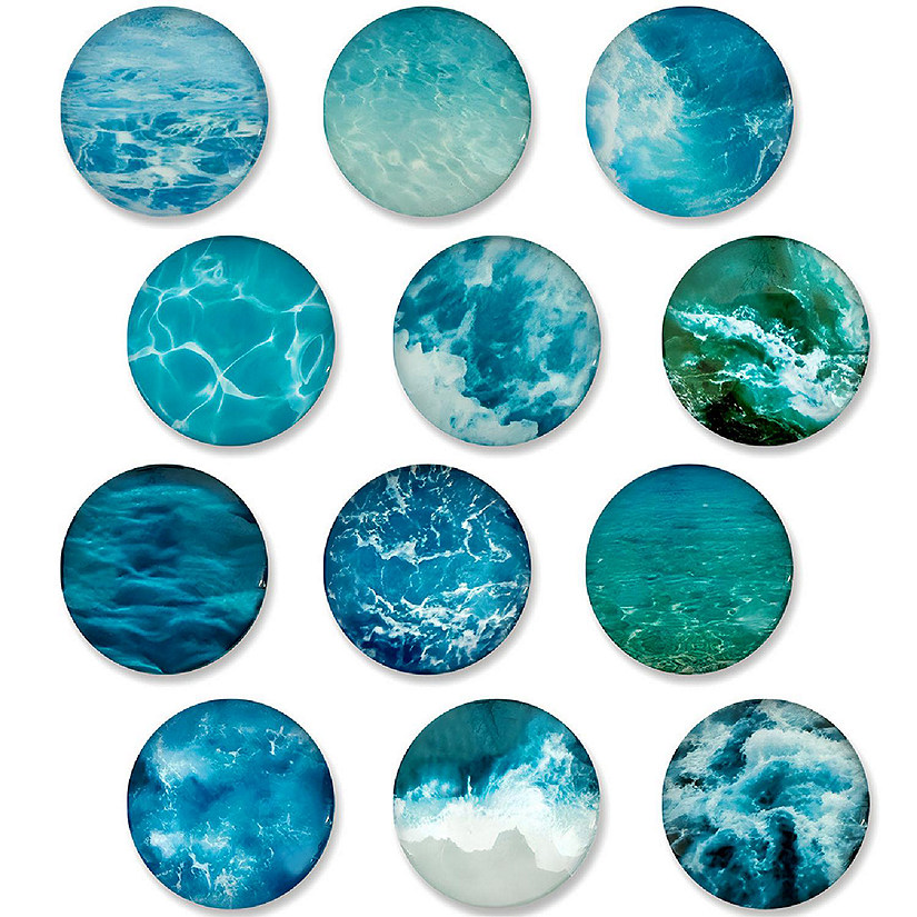 Wrapables Crystal Glass Magnets, Refrigerator Magnets for Office Whiteboards, Cabinets, Lockers (Set of 12) Ocean