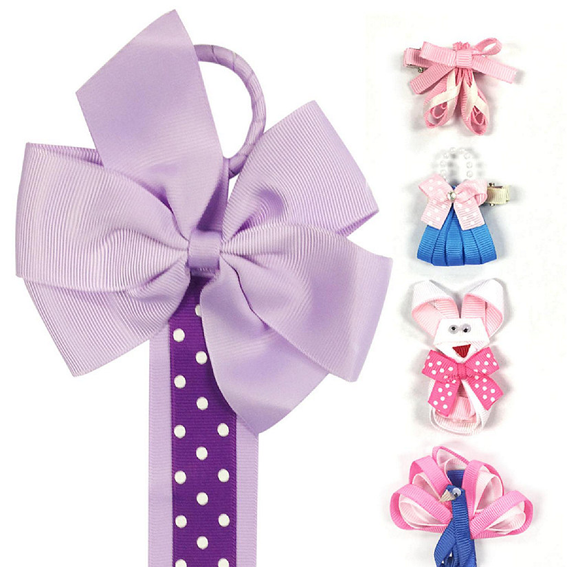 Wrapables Peacock, Bunny, Purse, Ballet Shoes Ribbon Sculpture Hair Clips with Polka Dots Hair Bows & Hair Clips Organizer, Purple Image