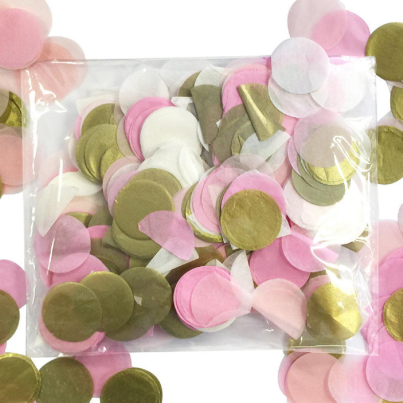 Wrapables Pink & Gold Mix Round Tissue Paper Confetti 1" Circle Confetti Image