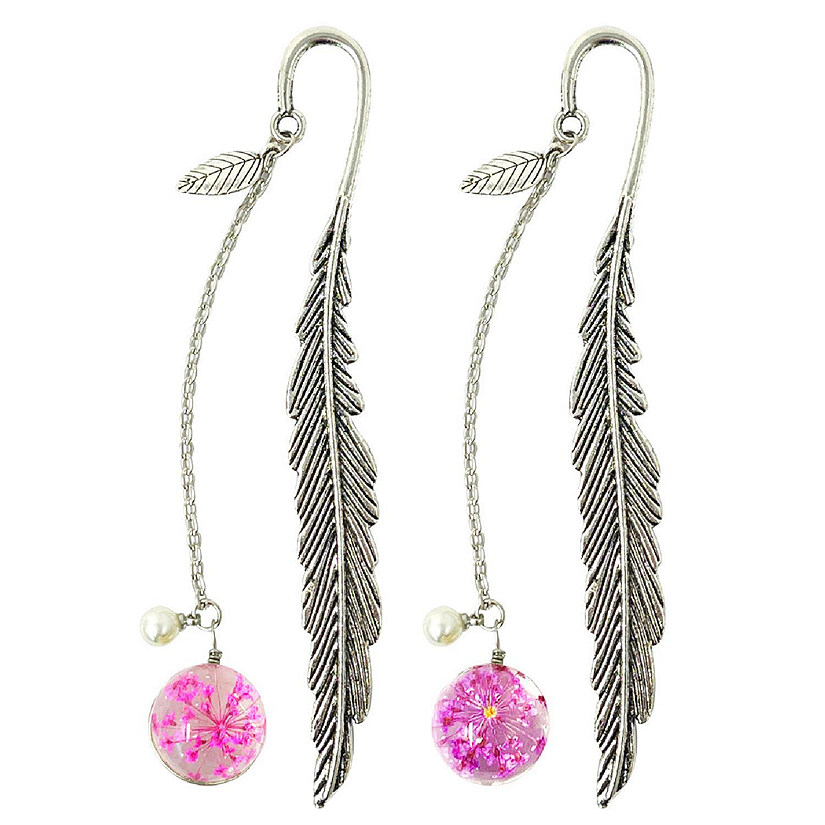Wrapables Purple & Pink Metal Leaf Bookmark with Charm (Set of 2) Image