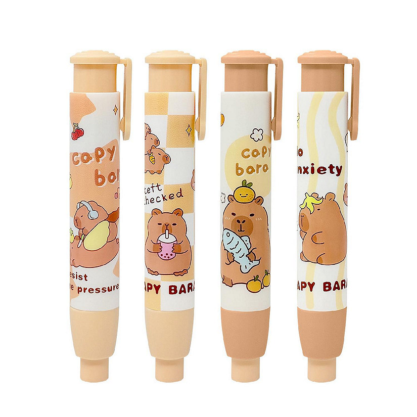 Wrapables Retractable Capybara Erasers, Clickable Push Button, Stationery Office Supplies (Set of 4) Image