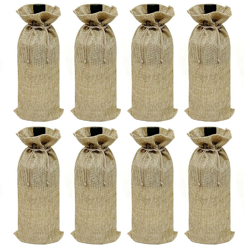 Wrapables Reusable Burlap Wine Bags, Rustic Gift Bags with Drawstring (Set of 8), Natural Image