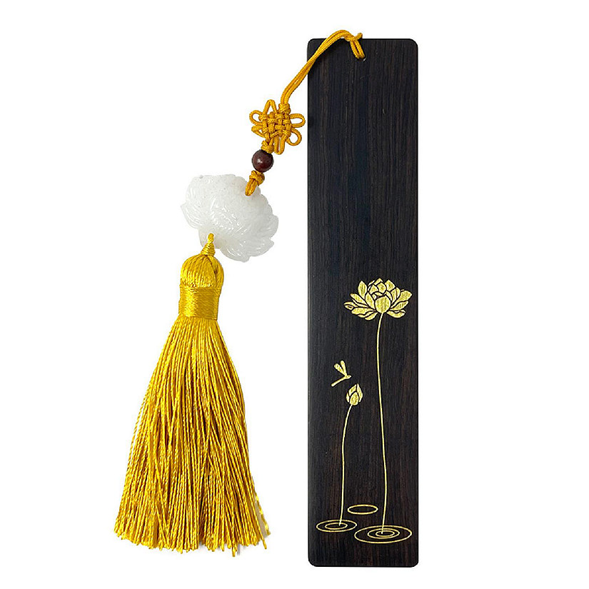Wrapables Sandalwood Bookmark with Pendant Tassel, Lotus Image