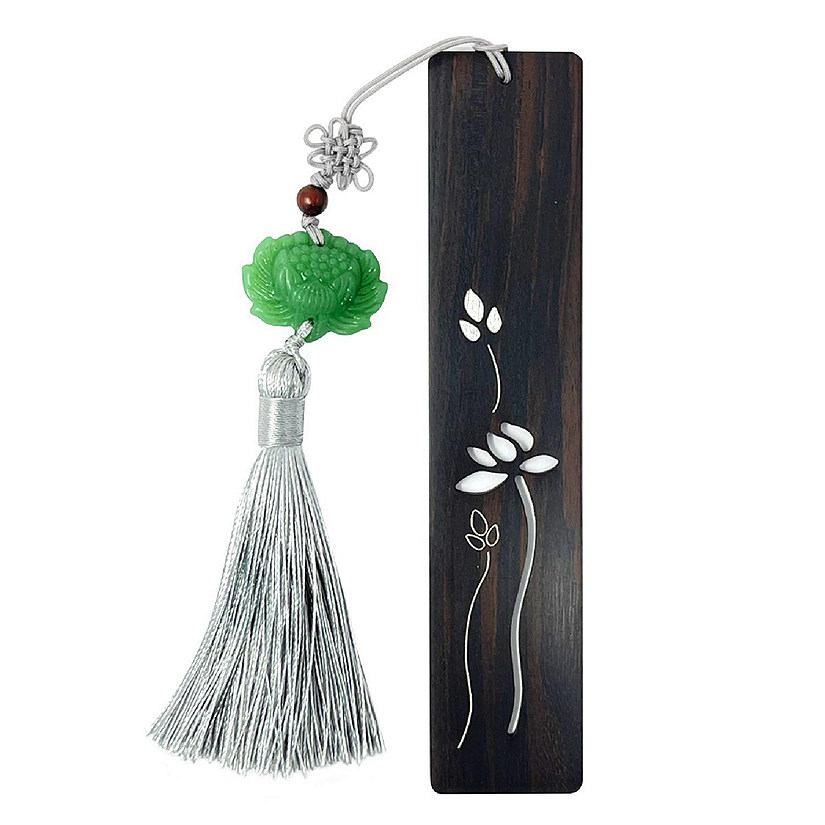 Wrapables Sandalwood Bookmark with Pendant Tassel, Water Lily Image