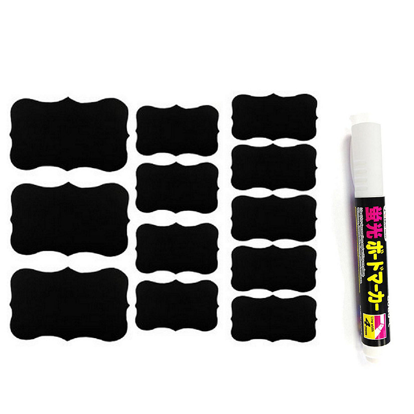 Wrapables Set of 24 Chalkboard Labels in Various Sizes, Fancy Rectangle With Chalk Pen Image