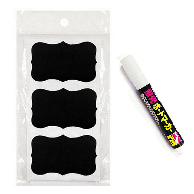 Wrapables Set of 51 Chalkboard Labels / Chalkboard Stickers, 3.5" x 2" Fancy Rectangle With Chalk Pen Image