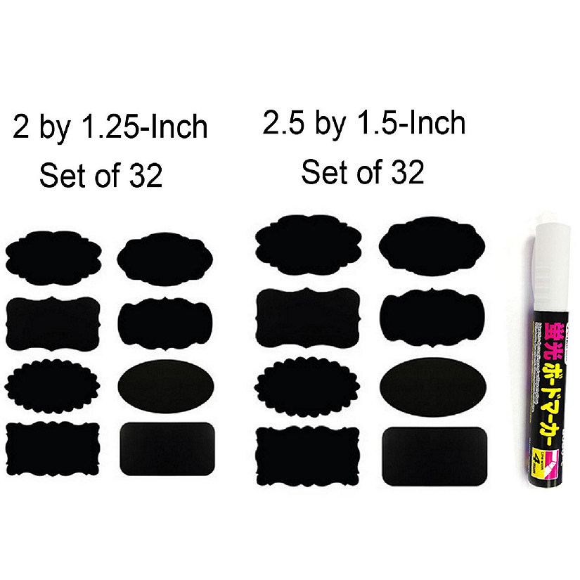 Wrapables Set of 64 Chalkboard Labels / Chalkboard Stickers with White Liquid Chalk Pen Image
