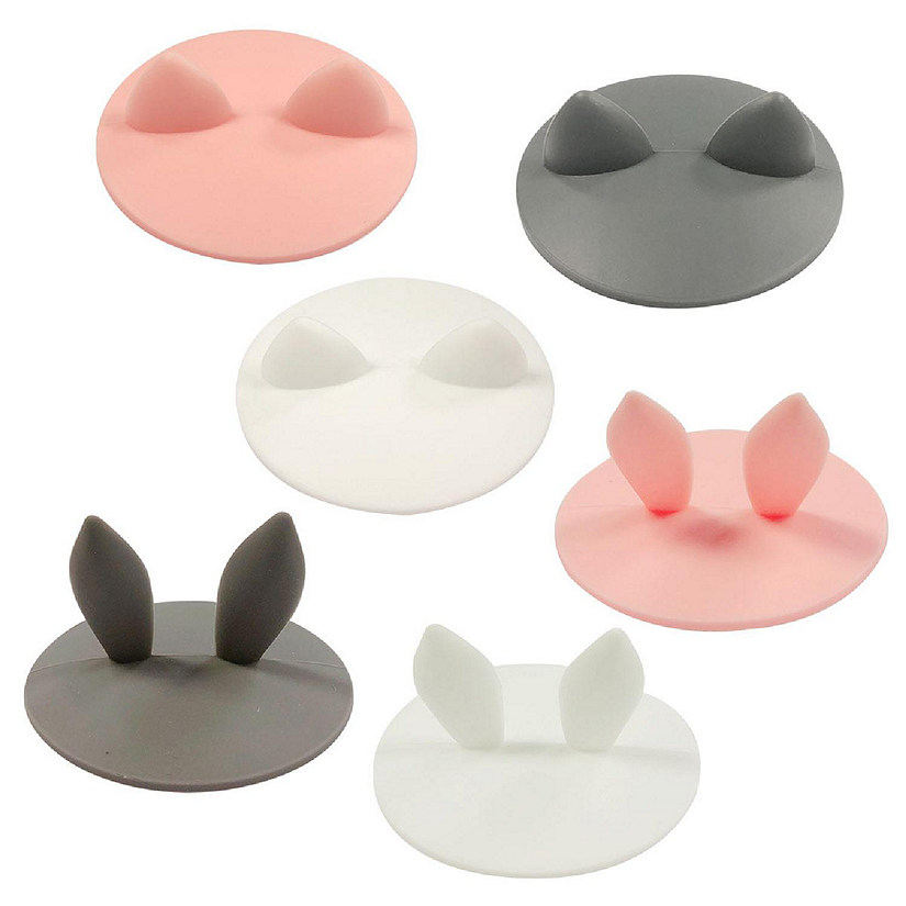 Wrapables Silicone Cup Lids, Anti-Dust Leak-Proof Coffee Mug Covers (Set of 6), Animal Ears Image
