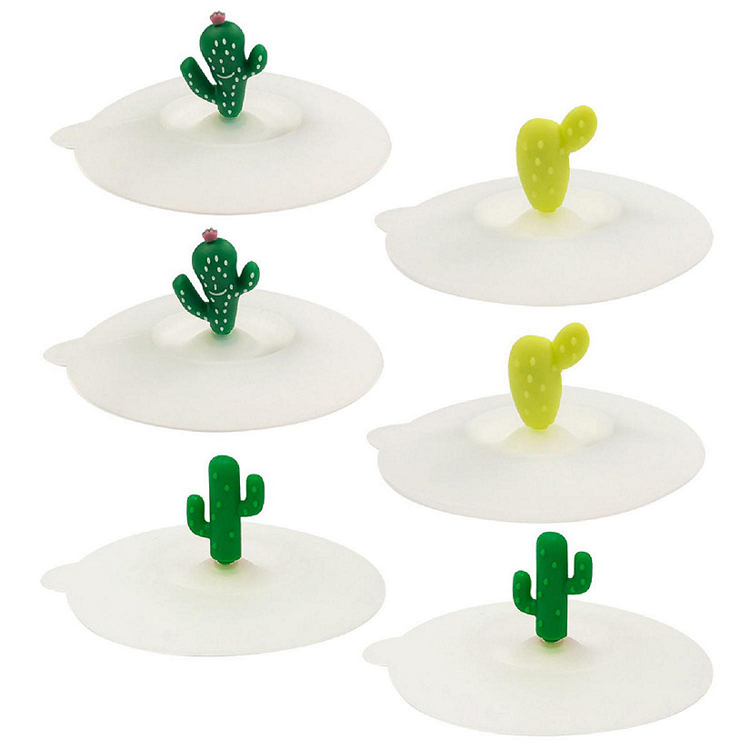 Wrapables Silicone Cup Lids, Anti-Dust Leak-Proof Coffee Mug Covers (Set of 6), Cactus Image
