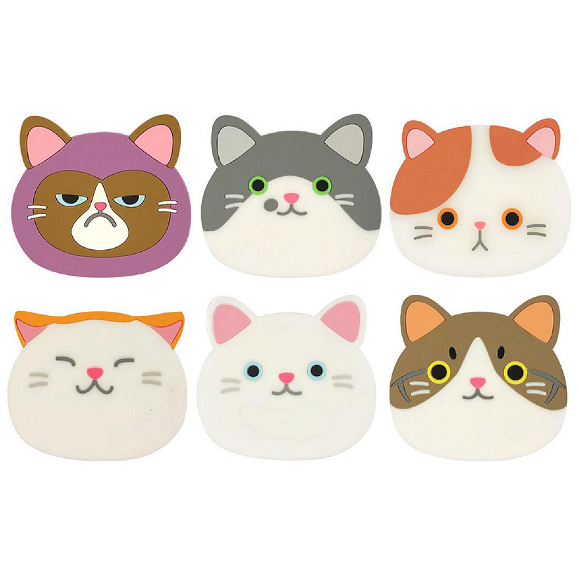 Wrapables Silicone Cute Cat Coasters (Set of 6) Image