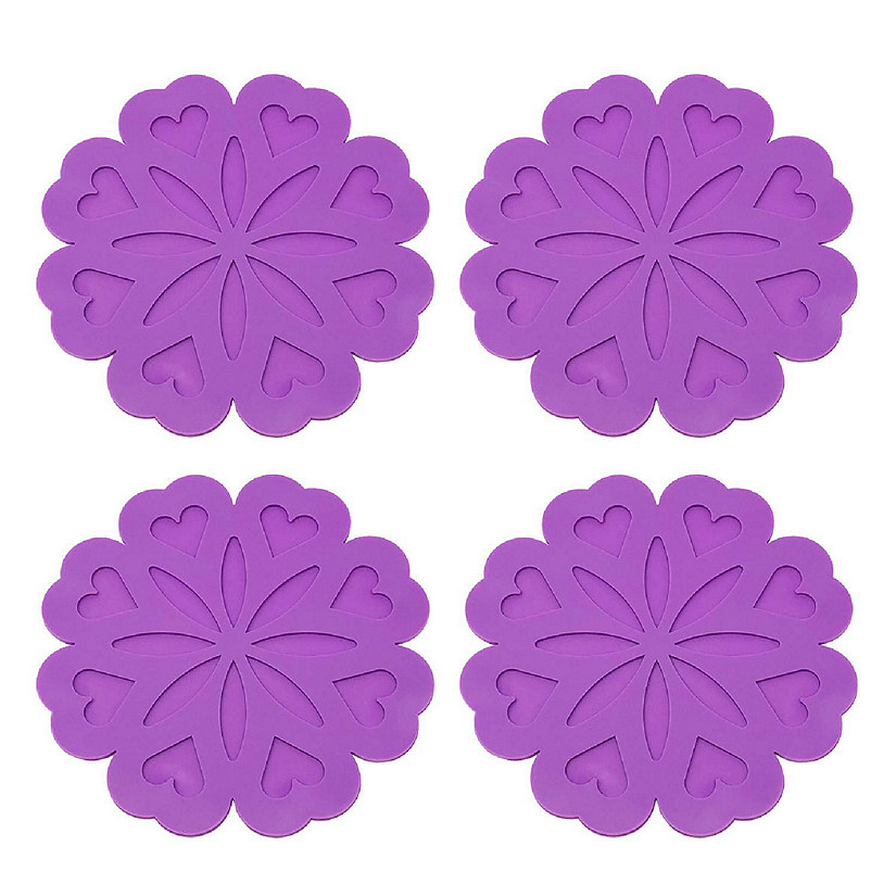 Wrapables Silicone Pot Holders, Multi-use Durable Flexible Non-Slip Insulated Silicone Trivet (Set of 4), Purple Hearts Image