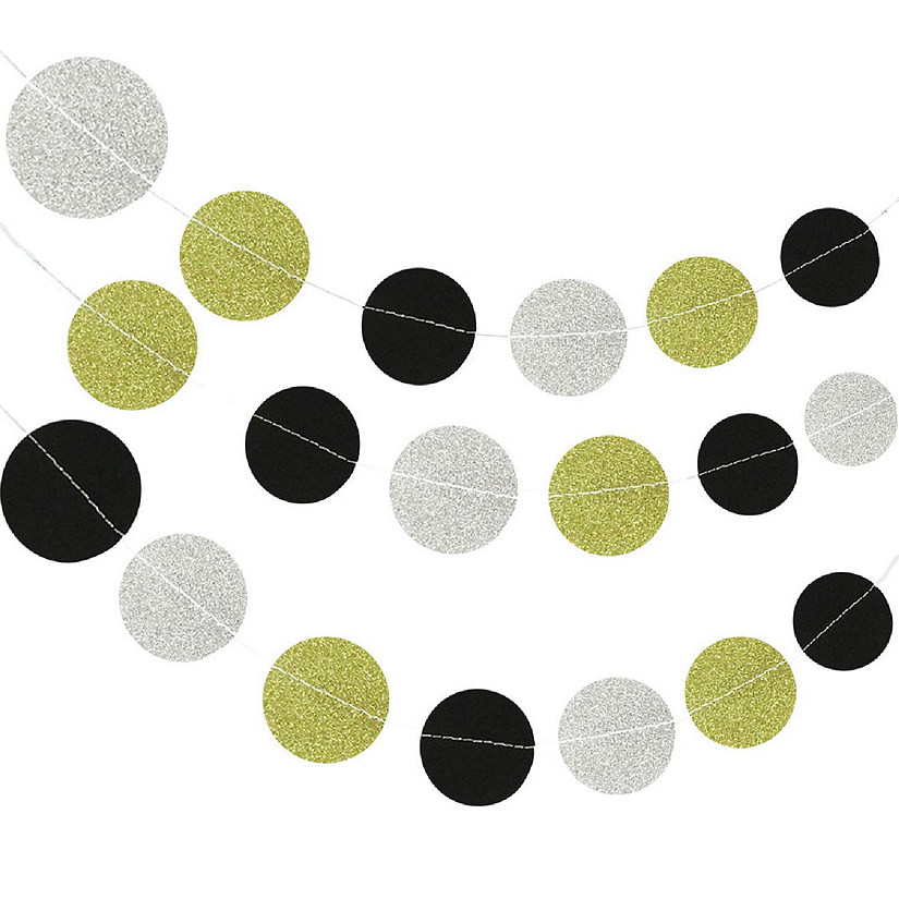 Wrapables Silver Glitter, Gold Glitter, Black Circle Dot Paper Garland Hanging D&#233;cor, 26Ft, Set of 2 Image