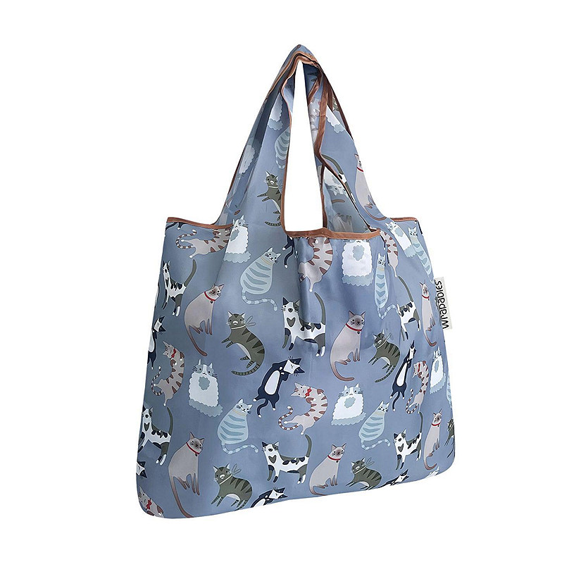 Wrapables Small Foldable Tote Nylon Reusable Grocery Bags, Cool Felines Image