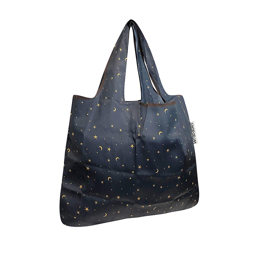 Wrapables Small Foldable Tote Nylon Reusable Grocery Bags, Moon & Stars Image