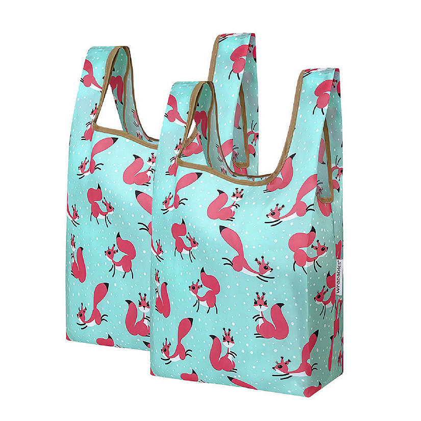 Wrapables Small JoliBag Nylon Reusable Grocery Bag, 2 Pack, Cute Creatures Image