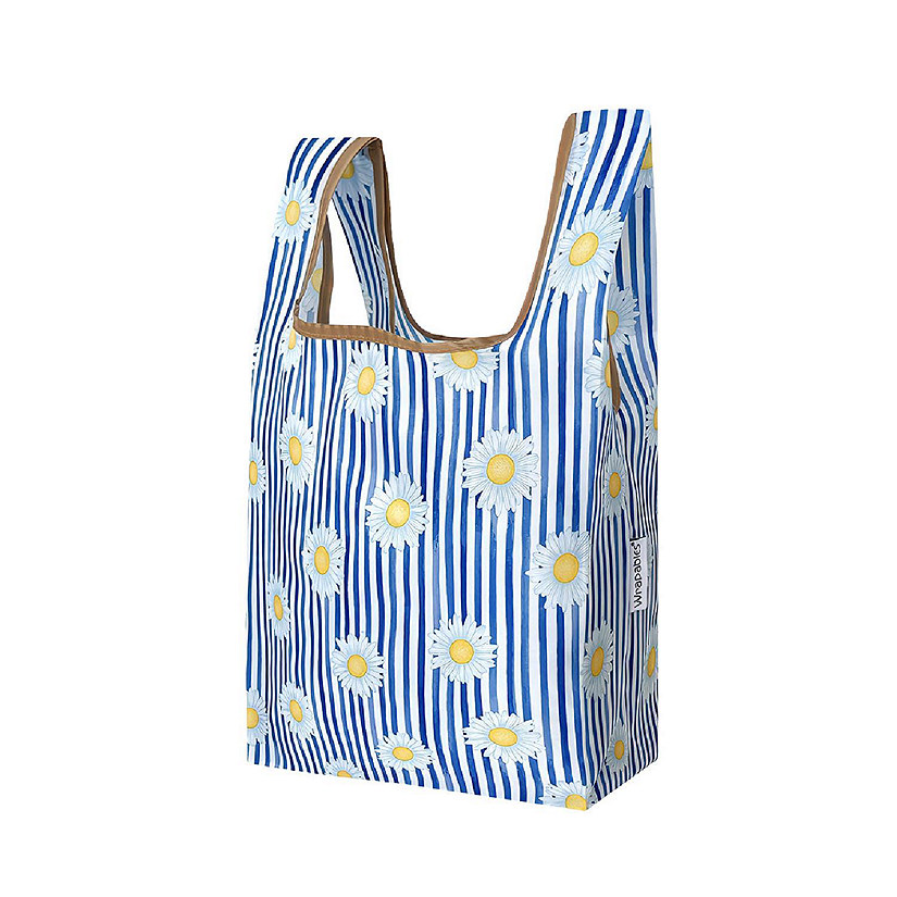Wrapables Small JoliBag Nylon Reusable Grocery Bag, Daisies & Stripes Image