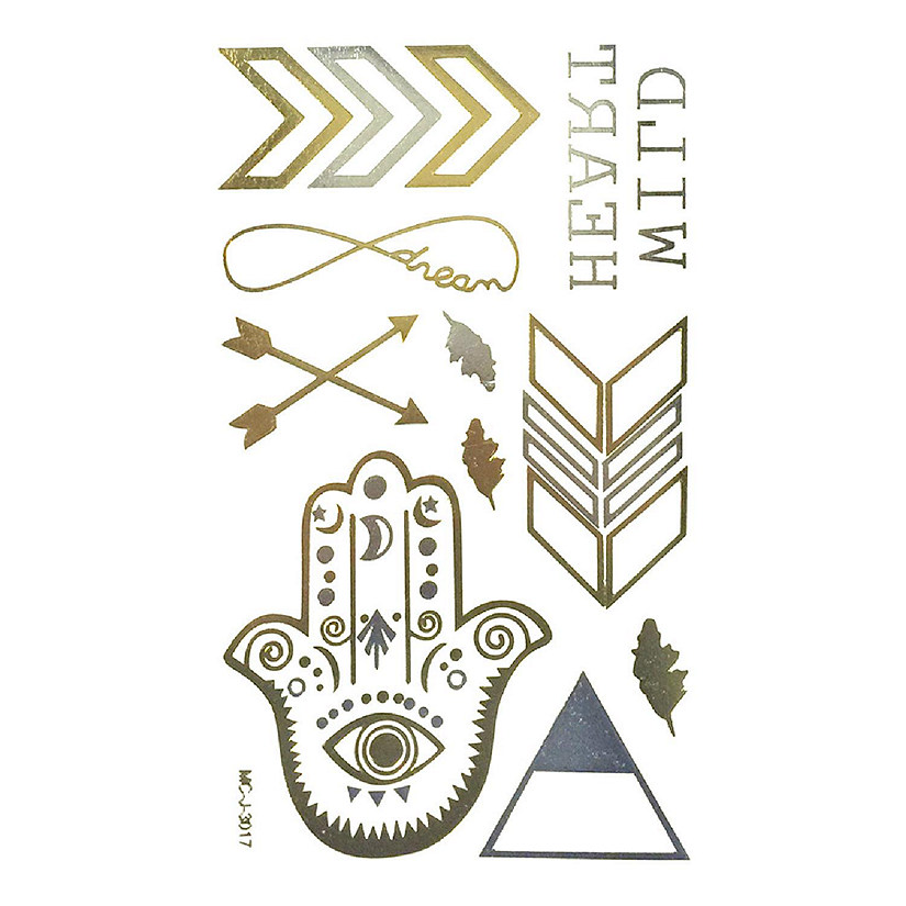 Wrapables Small Metallic Gold Silver and Black Body Art Temporary Tattoos, Omen Image