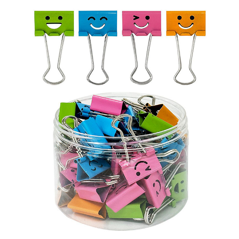 Wrapables Smiling Face Medium Binder Clips, Paper Clamps, Paper Clips (Set of 48) Image