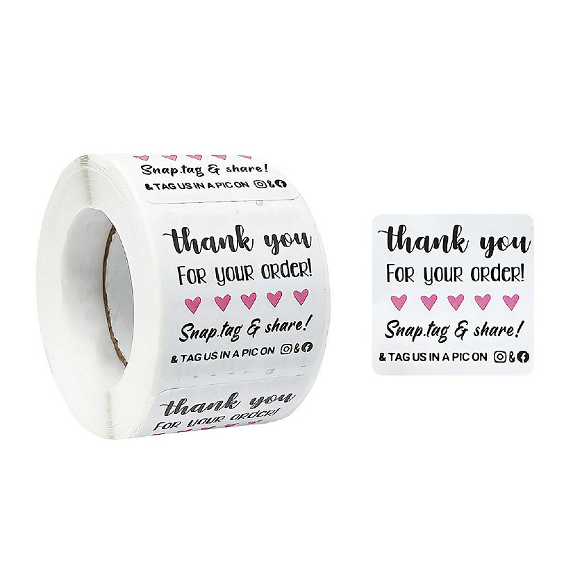 Wrapables Snap Tag & Share Small Business Thank You Stickers Roll, Sealing Stickers and Labels for Boxes, Envelopes, Bags and Packages (500pcs) Image