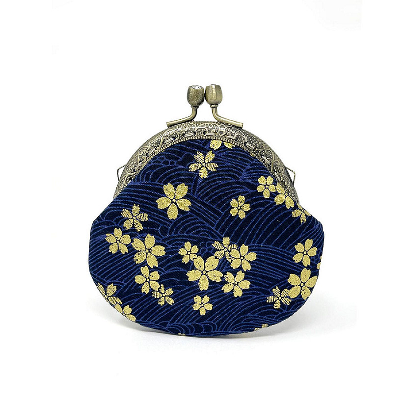 Wrapables Stylish Decorative Coin Purse, Clasp Wallet, Navy Blossoms Image
