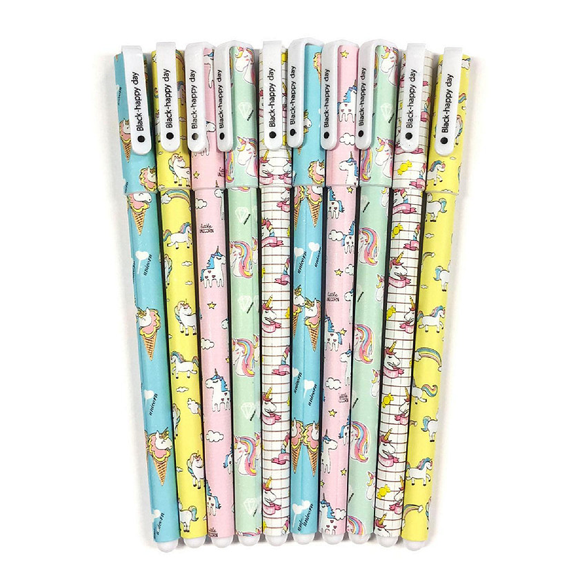 Wrapables Unicorn Flamingo Gel Ink Pens, 0.5mm Fine Point (Set of 10), Unicorn Black Ink Image