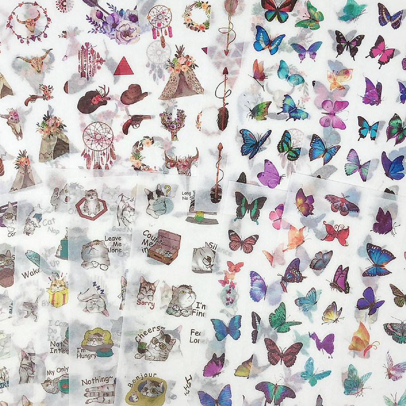 Wrapables Washi Stickers Sets for Scrapbooking, (18 sheets) Butterflies & Cats Image