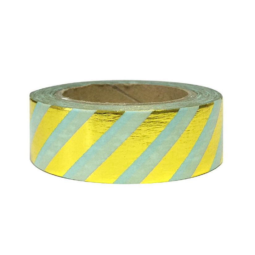 Wrapables Washi Tapes Decorative Masking Tapes, Gold and Mint Slant Stripes Image
