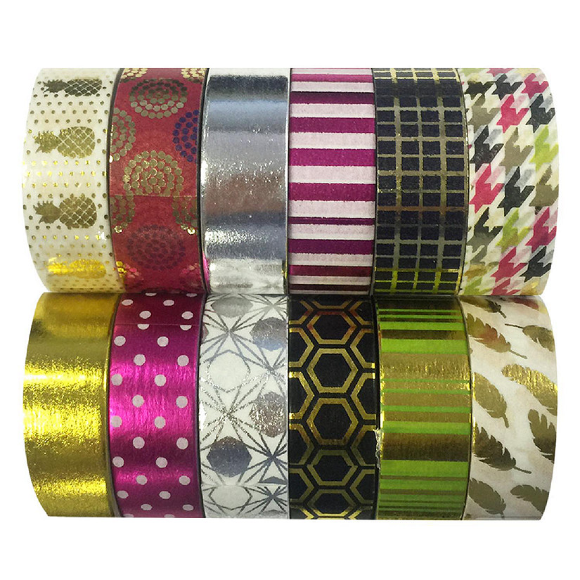 Wrapables Nature Metallic Foil Washi Tape Set for Scrapbooking, (6