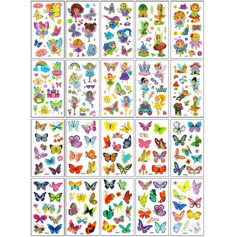 Wrapables Waterproof Temporary Tattoos for Children, 20 sheets, Butterflies & Fairies Image