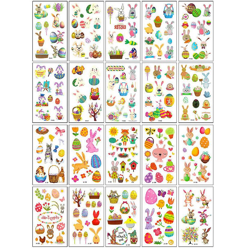 Wrapables Waterproof Temporary Tattoos for Children, 20 sheets, Easter Image