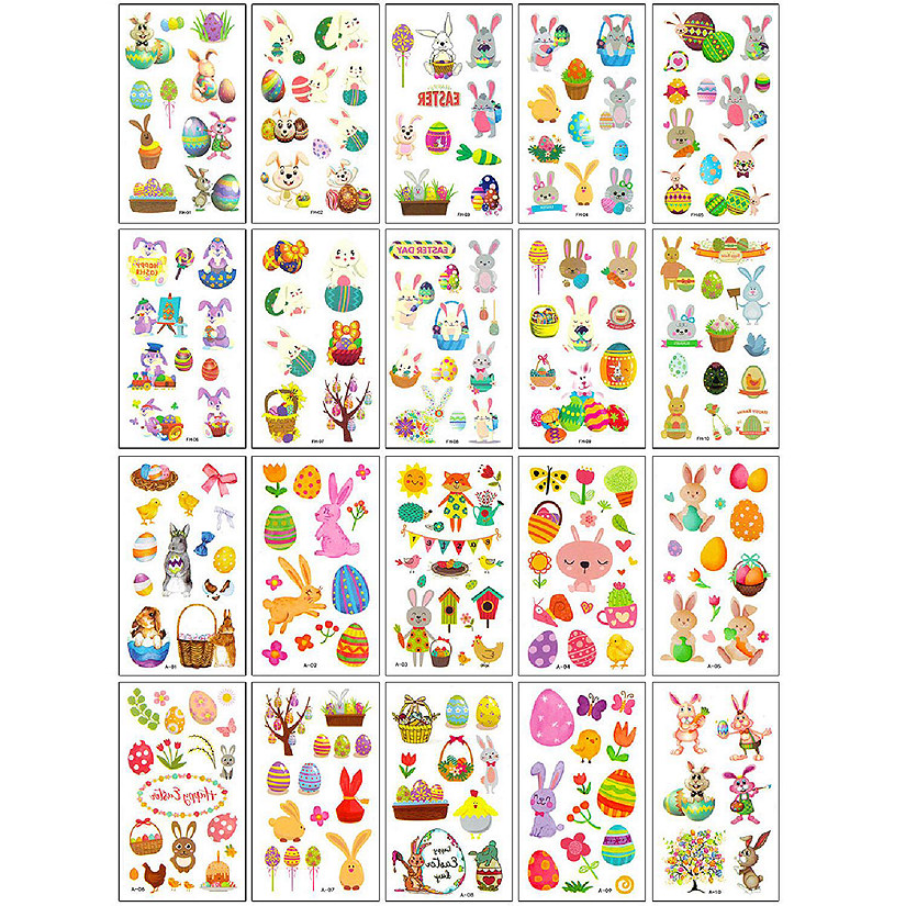 Wrapables Waterproof Temporary Tattoos for Children, 20 sheets, Easter Image