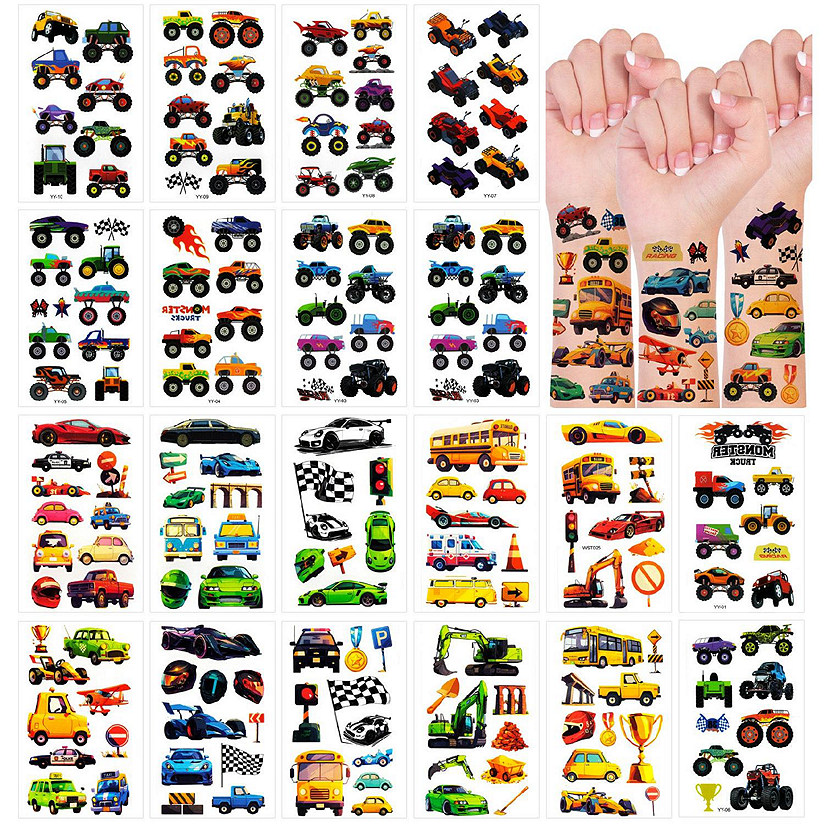 Wrapables Waterproof Temporary Tattoos for Children, 20 Sheets, Vehicles Image