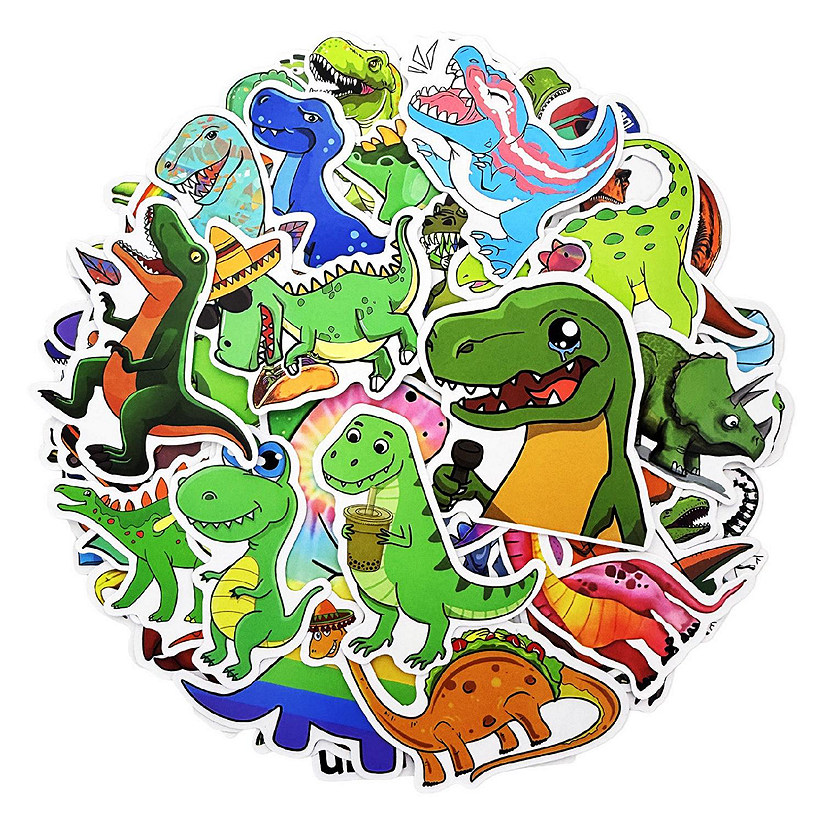 Wrapables Waterproof Vinyl Stickers, 100pcs, Dino Fun Image