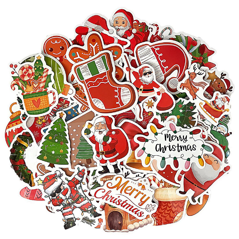 Wrapables Waterproof Vinyl Stickers for Water Bottles, Laptops, 100pcs, Merry Christmas Image