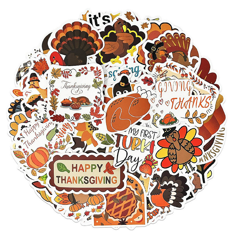 Wrapables Waterproof Vinyl Thanksgiving Stickers for Water Bottles, Laptop 100pcs Image