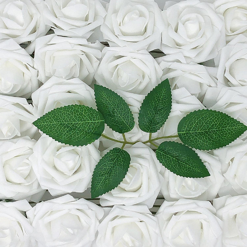 Wrapables White Artificial Flowers, 50 Real Touch Latex Roses Image