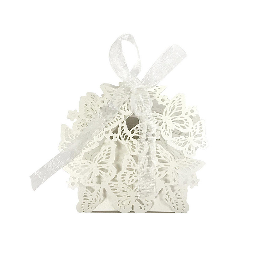 Wrapables White Butterflies Wedding Party Favor Boxes Gift Boxes with Ribbon (Set of 50) Image
