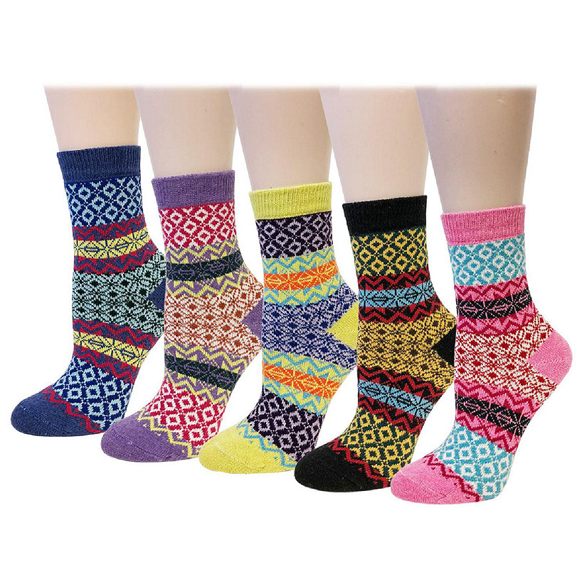 Wrapables Women'S Thick Winter Warm Wool Socks (Set Of 5), Boho Image