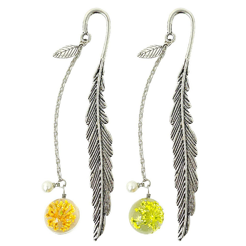 Wrapables Yellow & Peach Metal Leaf Bookmark with Charm for Book Lovers & Readers (Set of 2) Image