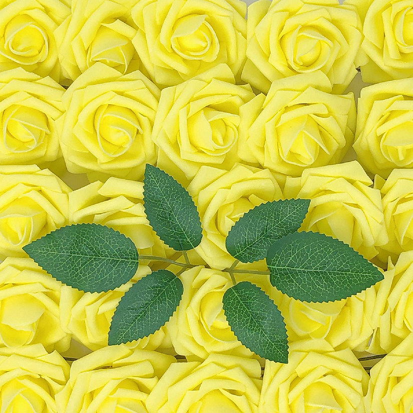 Wrapables Yellow Artificial Flowers, 50 Real Touch Latex Roses Image