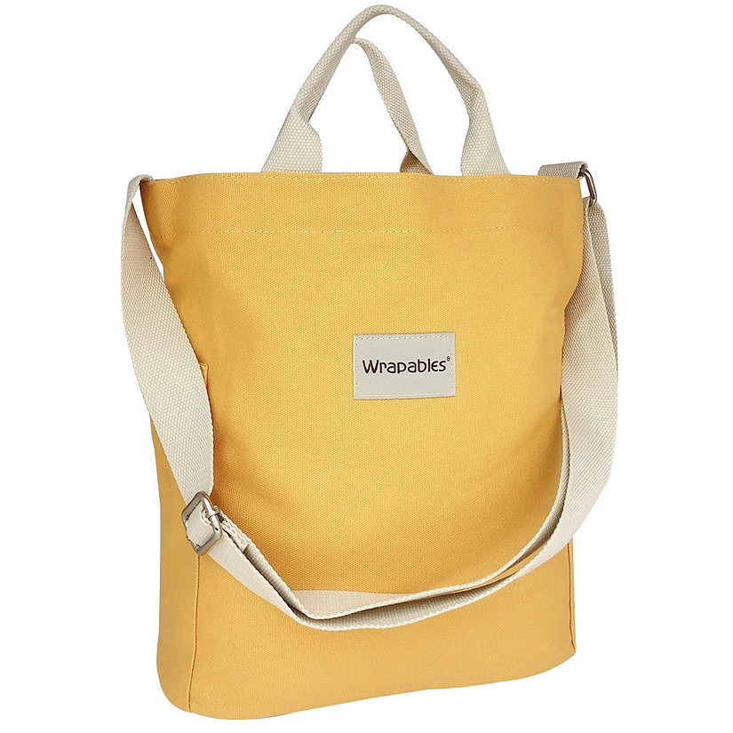 Wrapables Yellow Canvas Tote Bag for Women, Casual Cross Body Shoulder Handbag Image