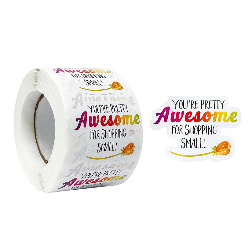Wrapables You're Awesome Small Business Thank You Stickers Roll, Sealing Stickers and Labels for Boxes, Envelopes, Bags and Packages (500pcs) Image