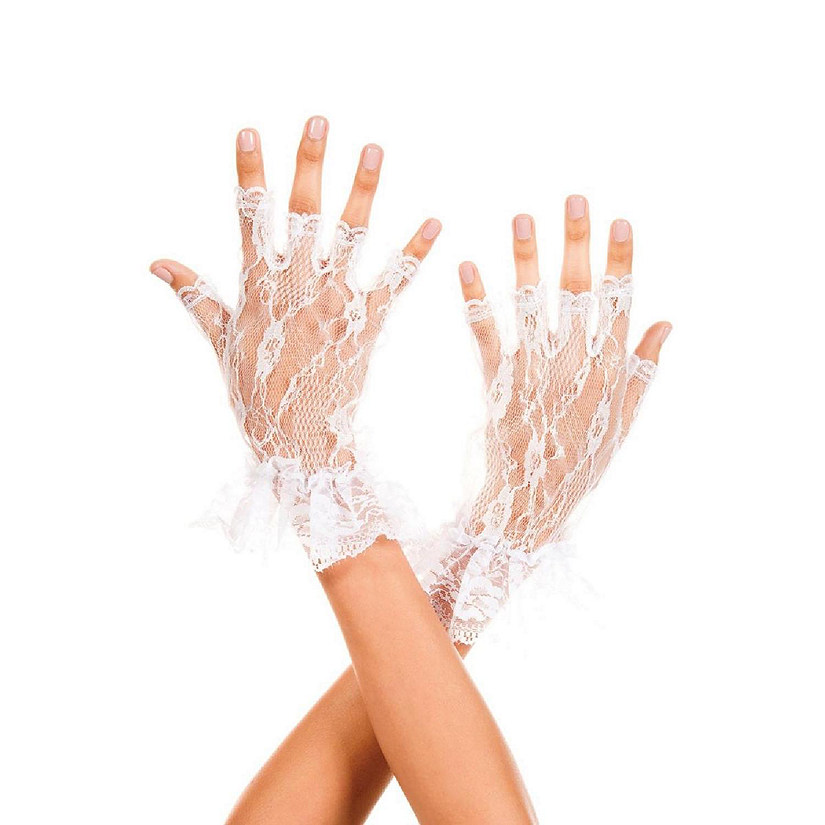 Wrist Length Lace Fingerless Gloves, White Image