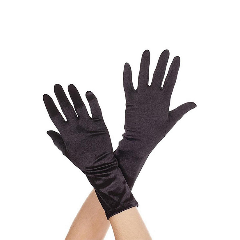 Wrist Length Satin Gloves, Black Image