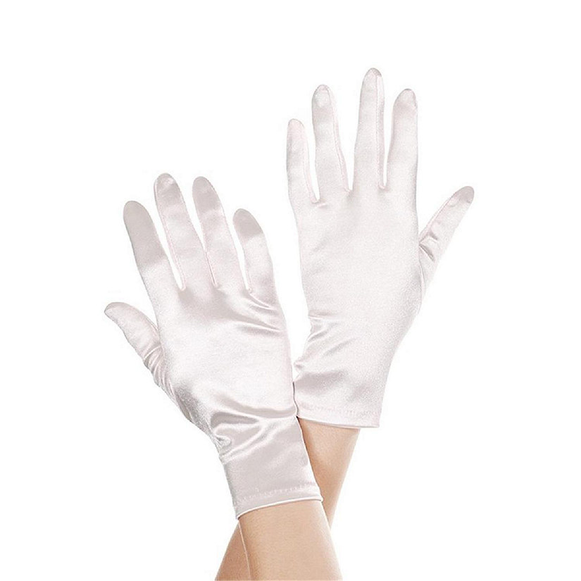 Wrist Length Satin Gloves, White Image