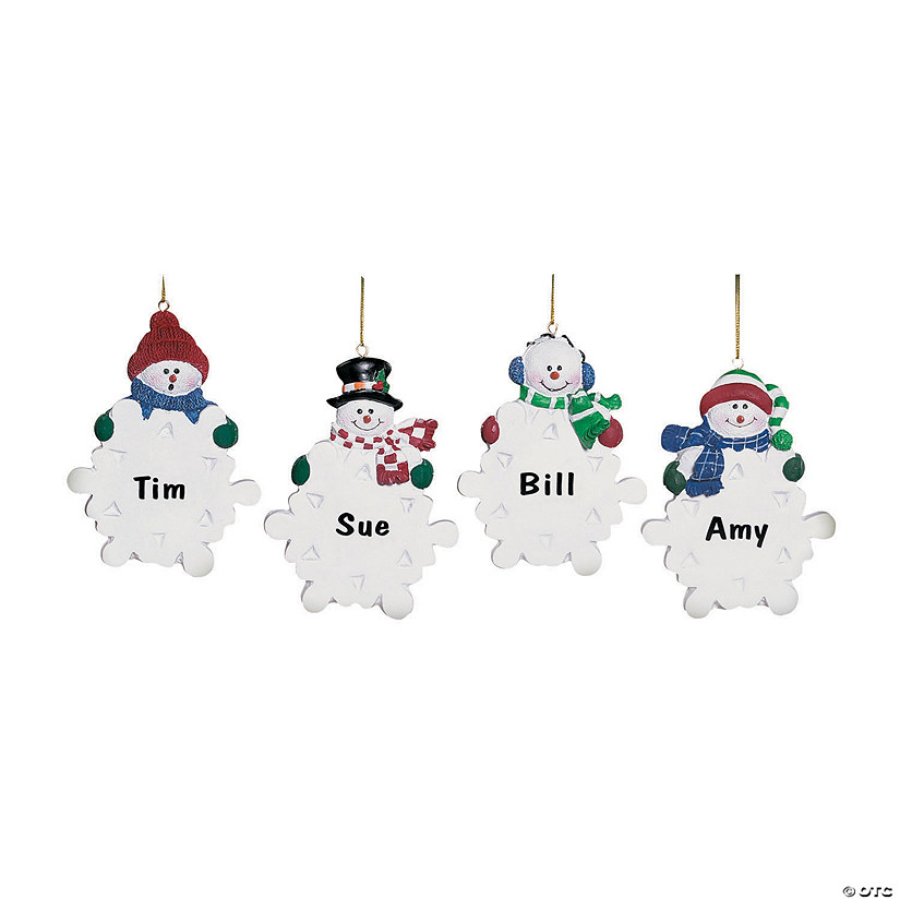 Write-A-Name Snowman Snowflake Resin Christmas Ornaments - 12 Pc. Image