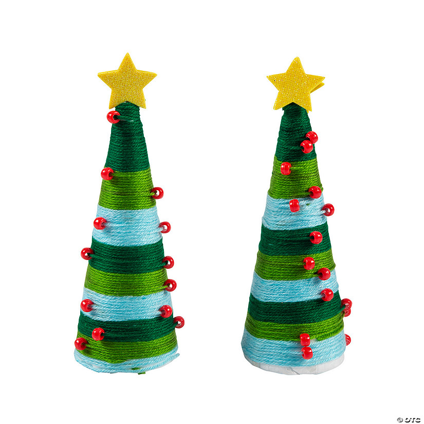 Yarn & Bead Tabletop Christmas Tree Craft Kit - Makes 3 Image