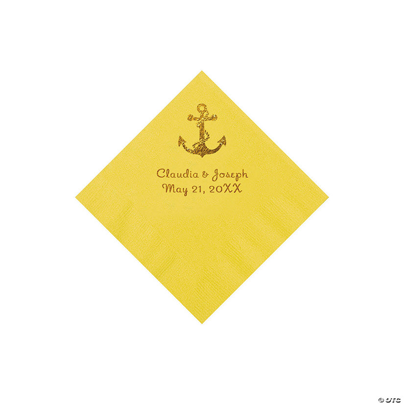 Yellow Anchor Personalized Napkins with Gold Foil - Beverage Image