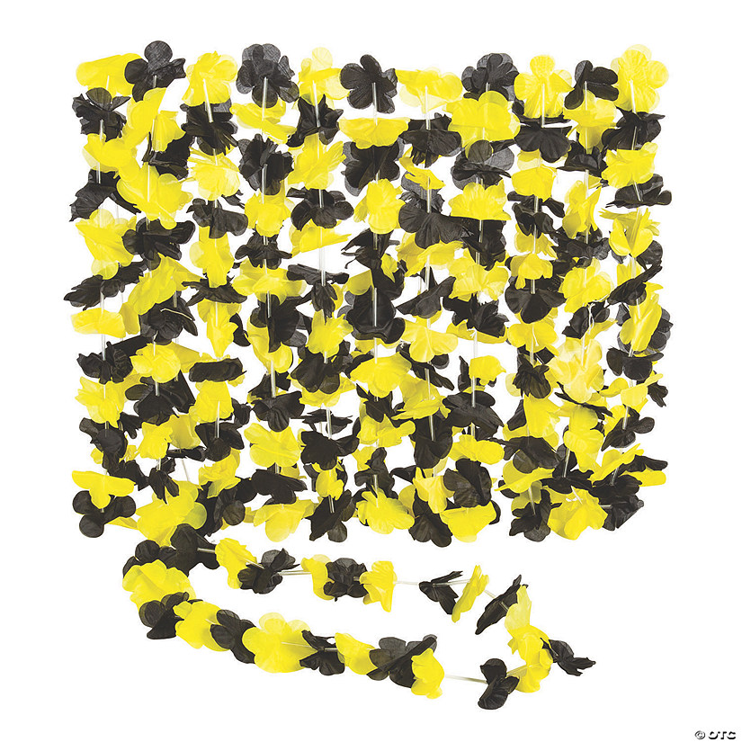 Yellow & Black Hawaiian Flower Polyester Leis - 12 Pc. Image