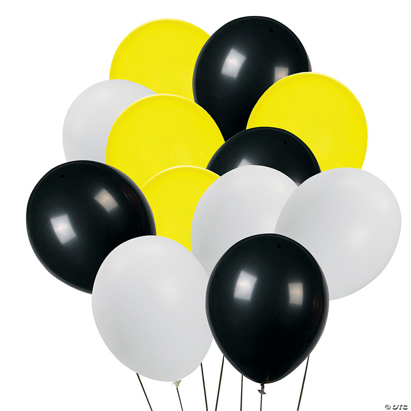 Yellow, Black & White Latex Balloon Bouquet - 37 Pc. Image